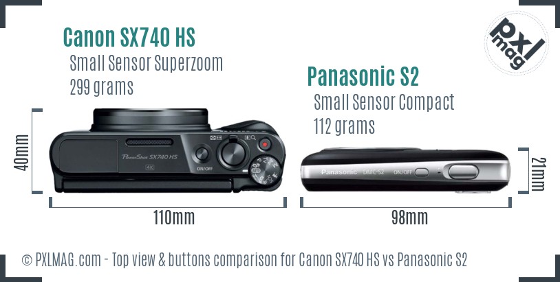 Canon SX740 HS vs Panasonic S2 top view buttons comparison