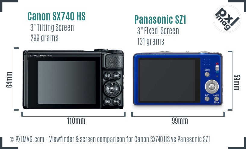 Canon SX740 HS vs Panasonic SZ1 Screen and Viewfinder comparison