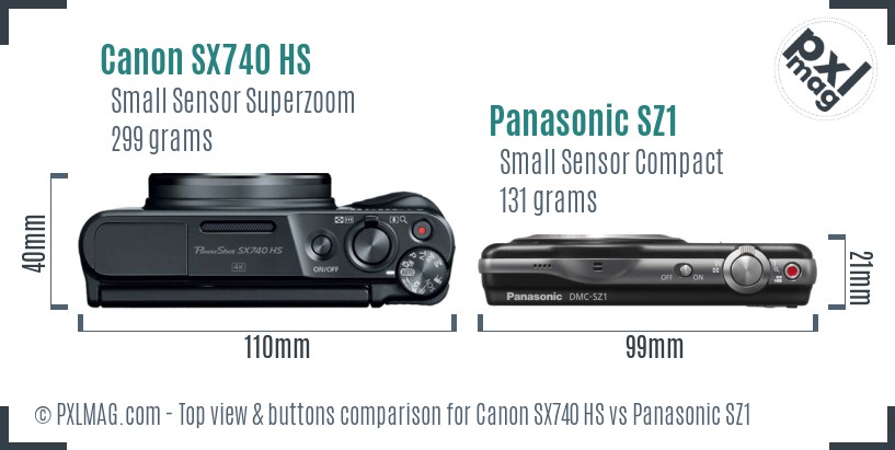 Canon SX740 HS vs Panasonic SZ1 top view buttons comparison