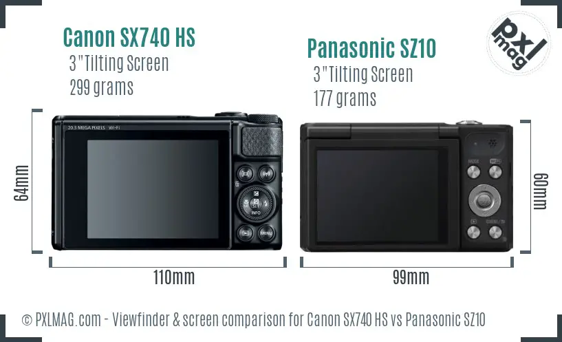 Canon SX740 HS vs Panasonic SZ10 Screen and Viewfinder comparison