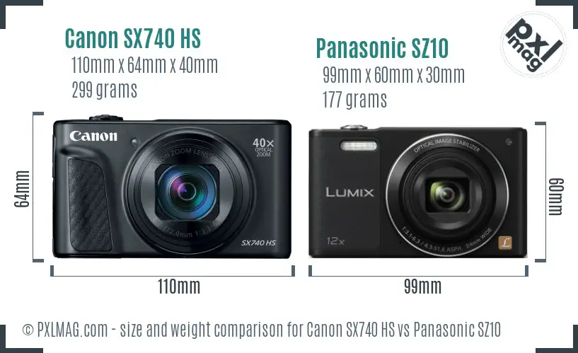 Canon SX740 HS vs Panasonic SZ10 size comparison