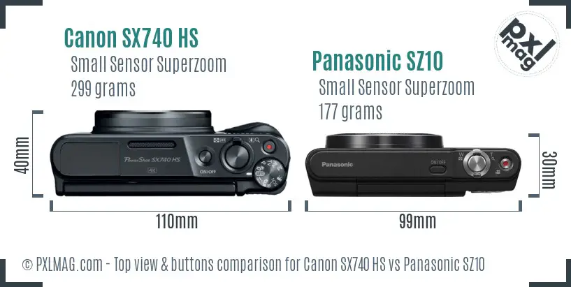 Canon SX740 HS vs Panasonic SZ10 top view buttons comparison