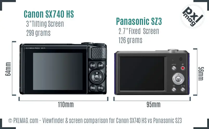 Canon SX740 HS vs Panasonic SZ3 Screen and Viewfinder comparison