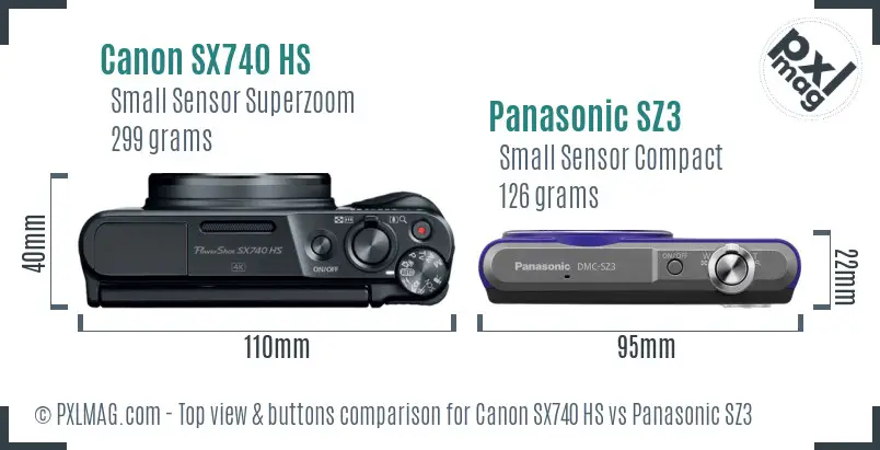 Canon SX740 HS vs Panasonic SZ3 top view buttons comparison