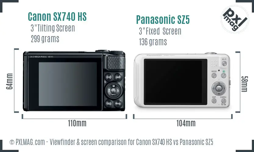 Canon SX740 HS vs Panasonic SZ5 Screen and Viewfinder comparison