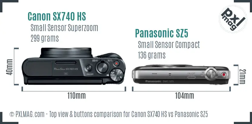 Canon SX740 HS vs Panasonic SZ5 top view buttons comparison