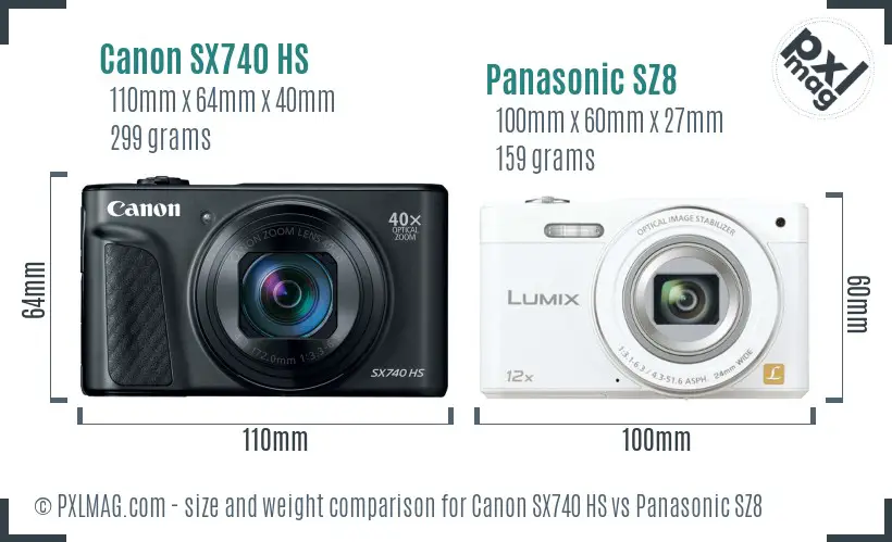 Canon SX740 HS vs Panasonic SZ8 size comparison