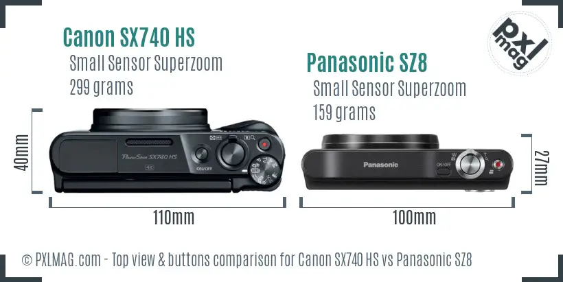 Canon SX740 HS vs Panasonic SZ8 top view buttons comparison