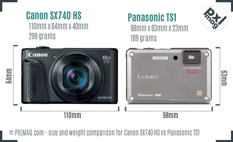 Canon SX740 HS vs Panasonic TS1 size comparison