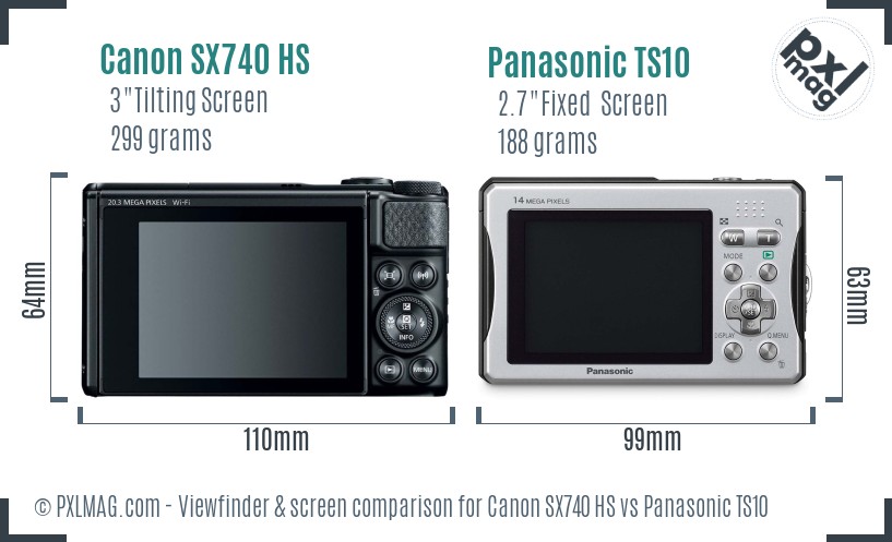 Canon SX740 HS vs Panasonic TS10 Screen and Viewfinder comparison