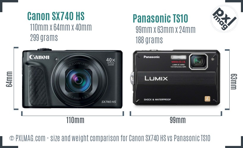 Canon SX740 HS vs Panasonic TS10 size comparison