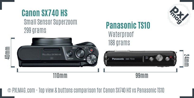 Canon SX740 HS vs Panasonic TS10 top view buttons comparison