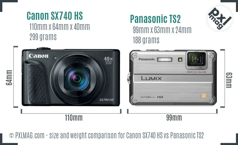 Canon SX740 HS vs Panasonic TS2 size comparison Canon SX740 HS vs Panasonic TS2 size comparison