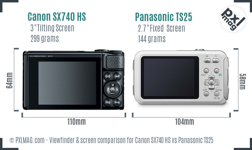 Canon SX740 HS vs Panasonic TS25 Screen and Viewfinder comparison