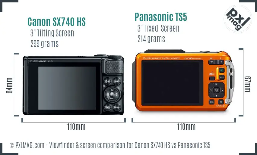 Canon SX740 HS vs Panasonic TS5 Screen and Viewfinder comparison