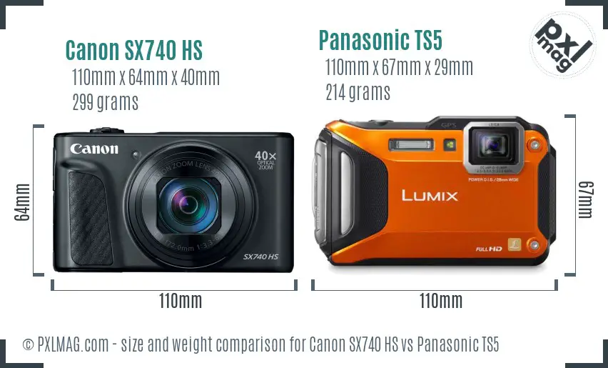 Canon SX740 HS vs Panasonic TS5 size comparison