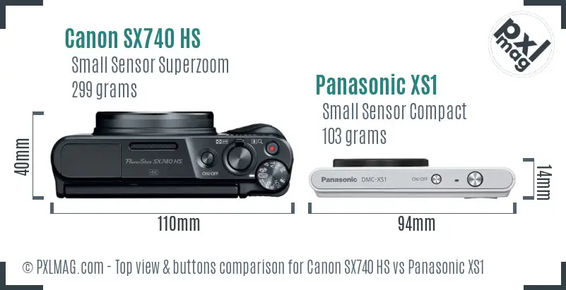 Canon SX740 HS vs Panasonic XS1 top view buttons comparison Canon SX740 HS vs Panasonic XS1 top view buttons comparison