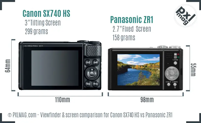 Canon SX740 HS vs Panasonic ZR1 Screen and Viewfinder comparison