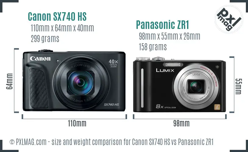 Canon SX740 HS vs Panasonic ZR1 size comparison