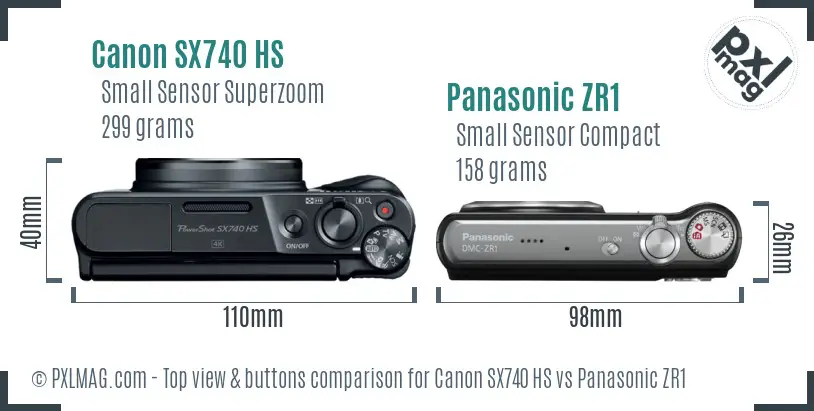 Canon SX740 HS vs Panasonic ZR1 top view buttons comparison