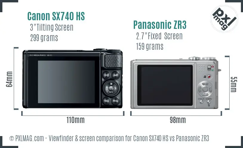 Canon SX740 HS vs Panasonic ZR3 Screen and Viewfinder comparison