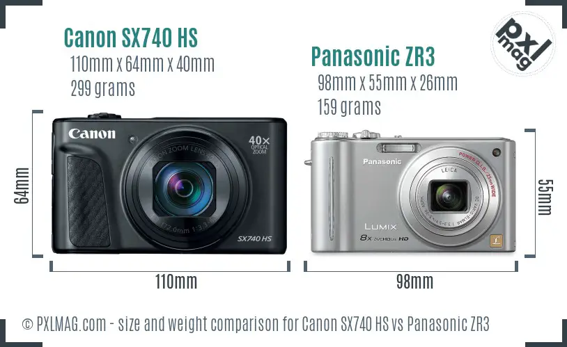 Canon SX740 HS vs Panasonic ZR3 size comparison