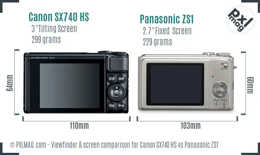 Canon SX740 HS vs Panasonic ZS1 Screen and Viewfinder comparison