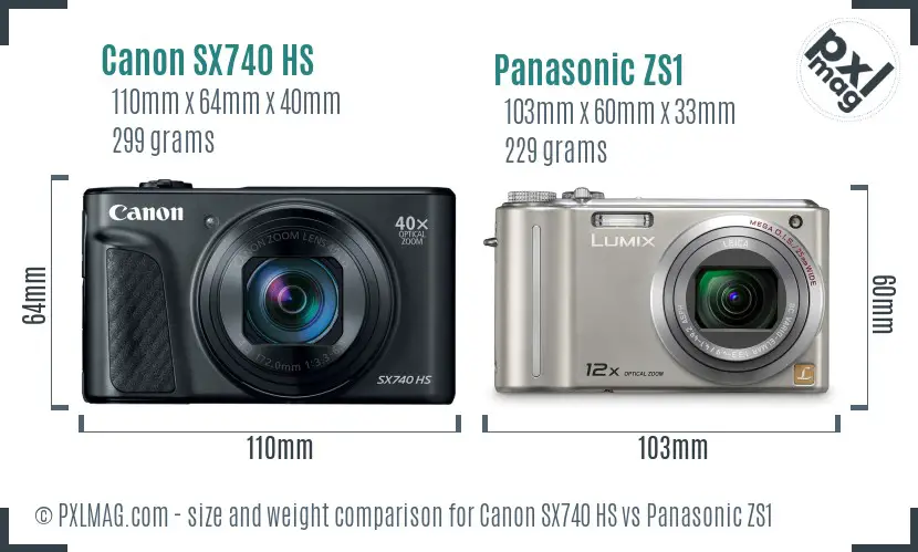 Canon SX740 HS vs Panasonic ZS1 size comparison