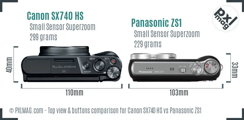 Canon SX740 HS vs Panasonic ZS1 top view buttons comparison