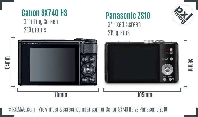 Canon SX740 HS vs Panasonic ZS10 Screen and Viewfinder comparison