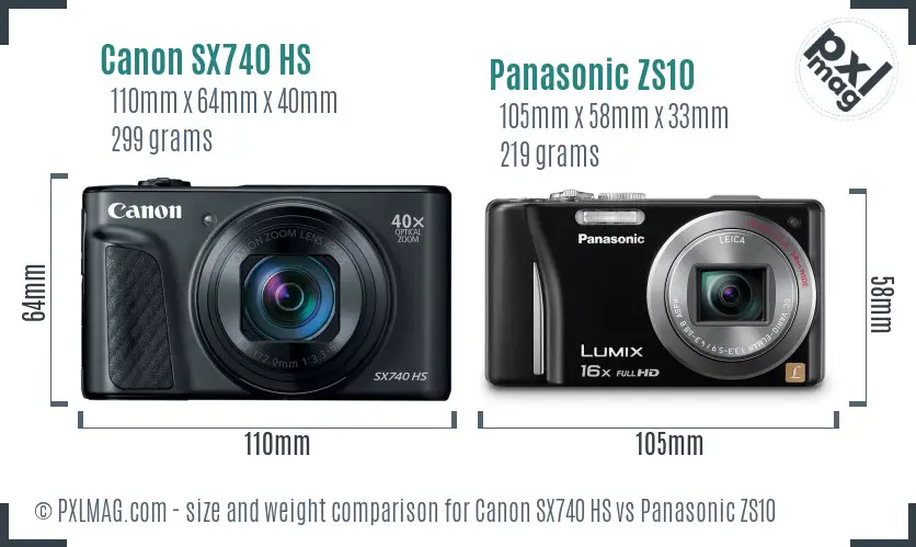 Canon SX740 HS vs Panasonic ZS10 size comparison