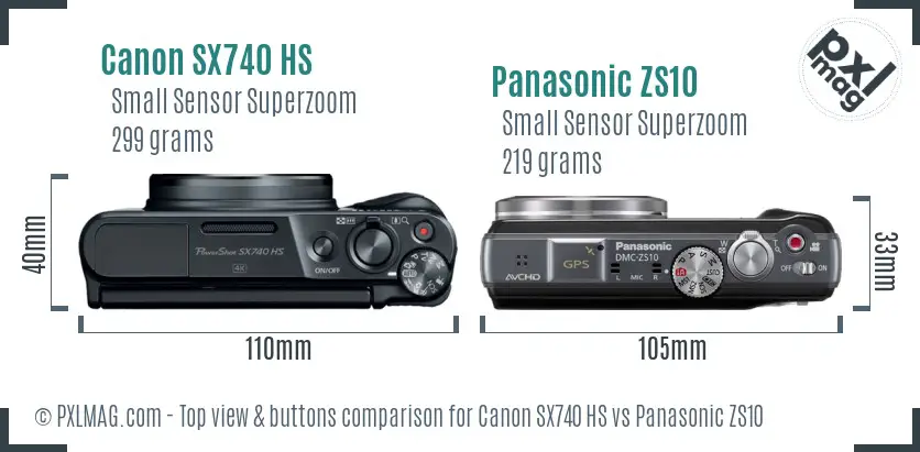 Canon SX740 HS vs Panasonic ZS10 top view buttons comparison