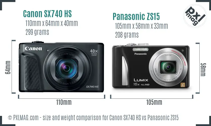 Canon SX740 HS vs Panasonic ZS15 size comparison