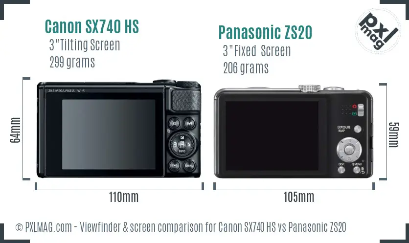 Canon SX740 HS vs Panasonic ZS20 Screen and Viewfinder comparison