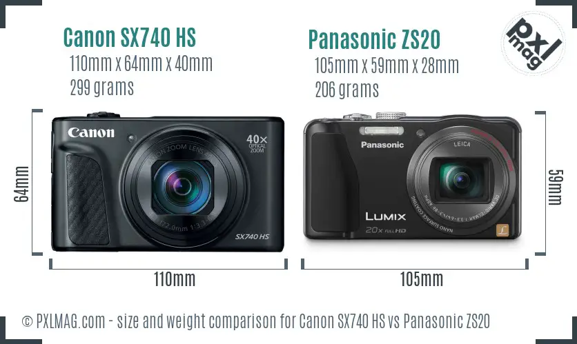 Canon SX740 HS vs Panasonic ZS20 size comparison