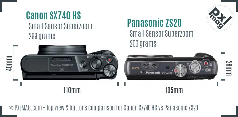 Canon SX740 HS vs Panasonic ZS20 top view buttons comparison