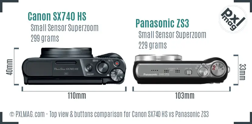 Canon SX740 HS vs Panasonic ZS3 top view buttons comparison