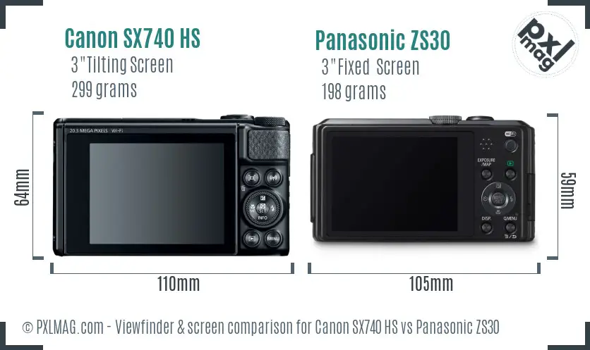 Canon SX740 HS vs Panasonic ZS30 Screen and Viewfinder comparison