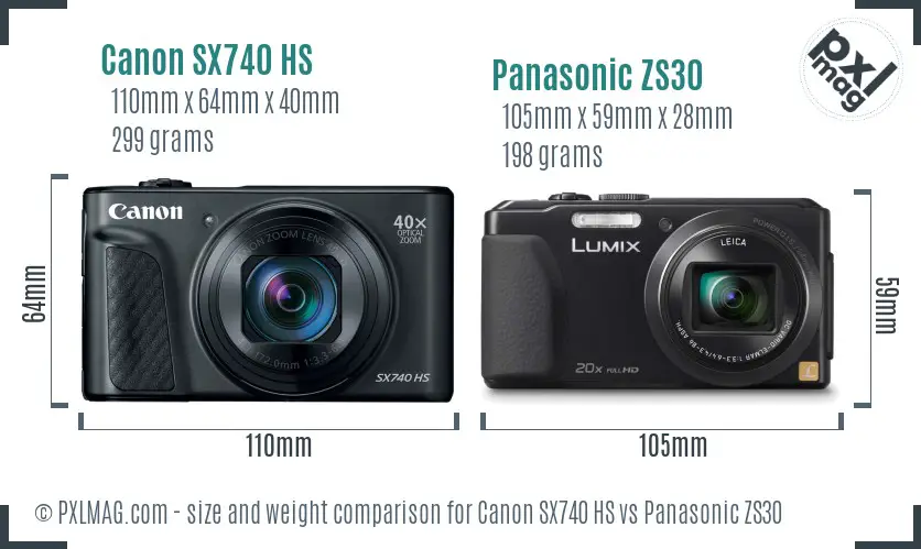 Canon SX740 HS vs Panasonic ZS30 size comparison