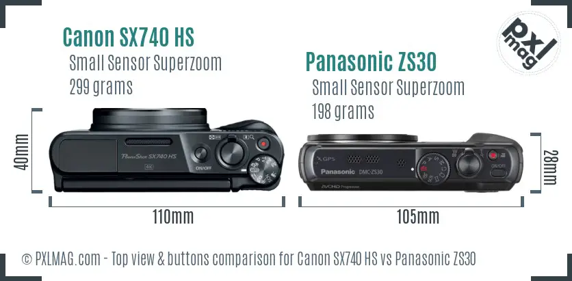 Canon SX740 HS vs Panasonic ZS30 top view buttons comparison