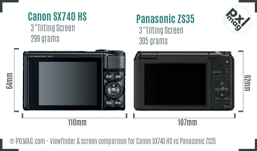Canon SX740 HS vs Panasonic ZS35 Screen and Viewfinder comparison
