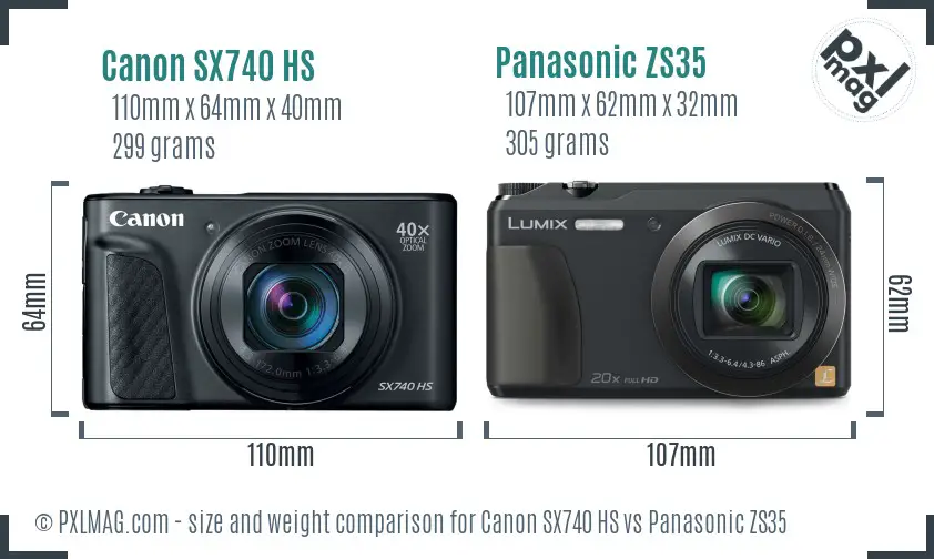 Canon SX740 HS vs Panasonic ZS35 size comparison