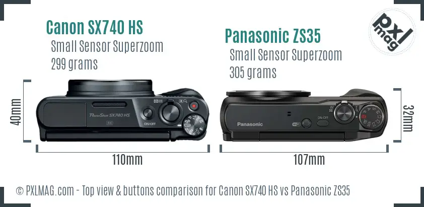 Canon SX740 HS vs Panasonic ZS35 top view buttons comparison