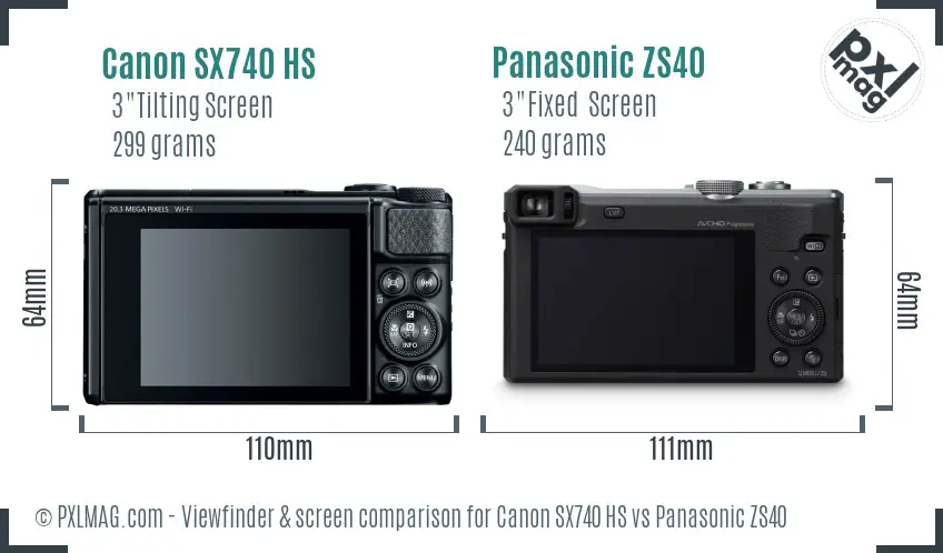 Canon SX740 HS vs Panasonic ZS40 Screen and Viewfinder comparison