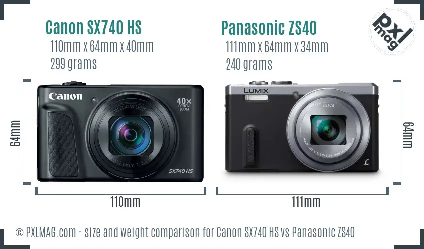 Canon SX740 HS vs Panasonic ZS40 size comparison
