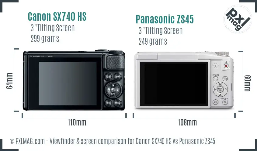 Canon SX740 HS vs Panasonic ZS45 Screen and Viewfinder comparison