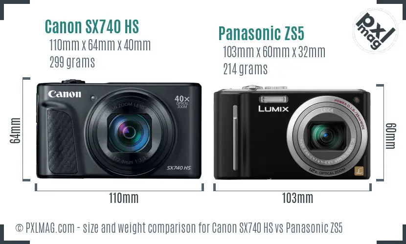 Canon SX740 HS vs Panasonic ZS5 size comparison