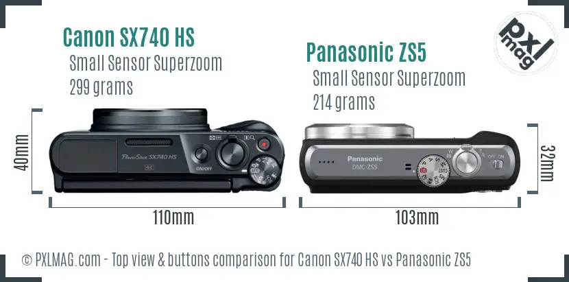 Canon SX740 HS vs Panasonic ZS5 top view buttons comparison