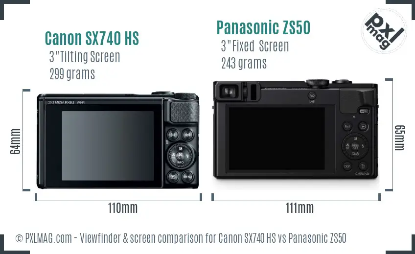 Canon SX740 HS vs Panasonic ZS50 Screen and Viewfinder comparison