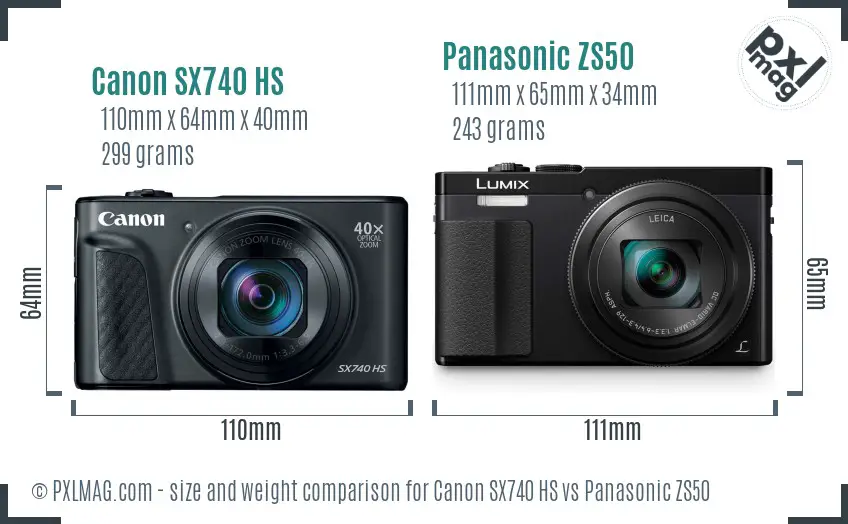 Canon SX740 HS vs Panasonic ZS50 size comparison